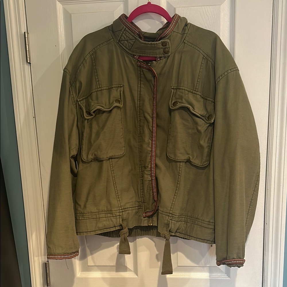 Olive Green Jacket with Red Trim
